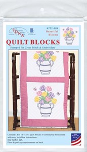 Picture of Jack Dempsey Stamped White Quilt Blocks 18"X18" 6/Pkg-Beautiful Blooms