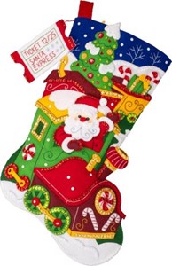 Picture of Bucilla Felt Stocking Applique Kit 18" Long-Santa's Peppermint Express